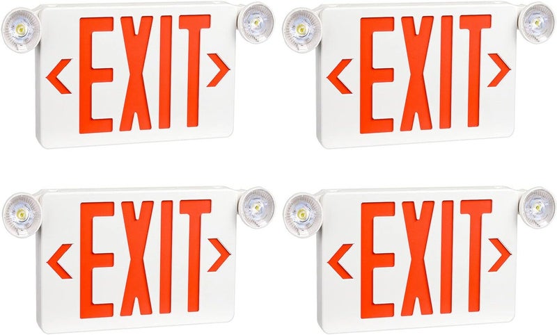 OSTEK 4 Pack Red LED Exit Sign with Emergency Lights, Two Adjustable Head Emergency Exit Lights with Battery Backup, Dual LED Lamp ABS Fire Resistance UL-Listed 120-277V - Image 1